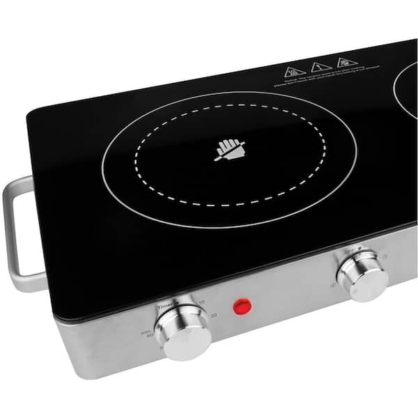 Portable Stainless Steel Electric Cooktop Infrared 2-Burner, 7.75 in & 6.75  in