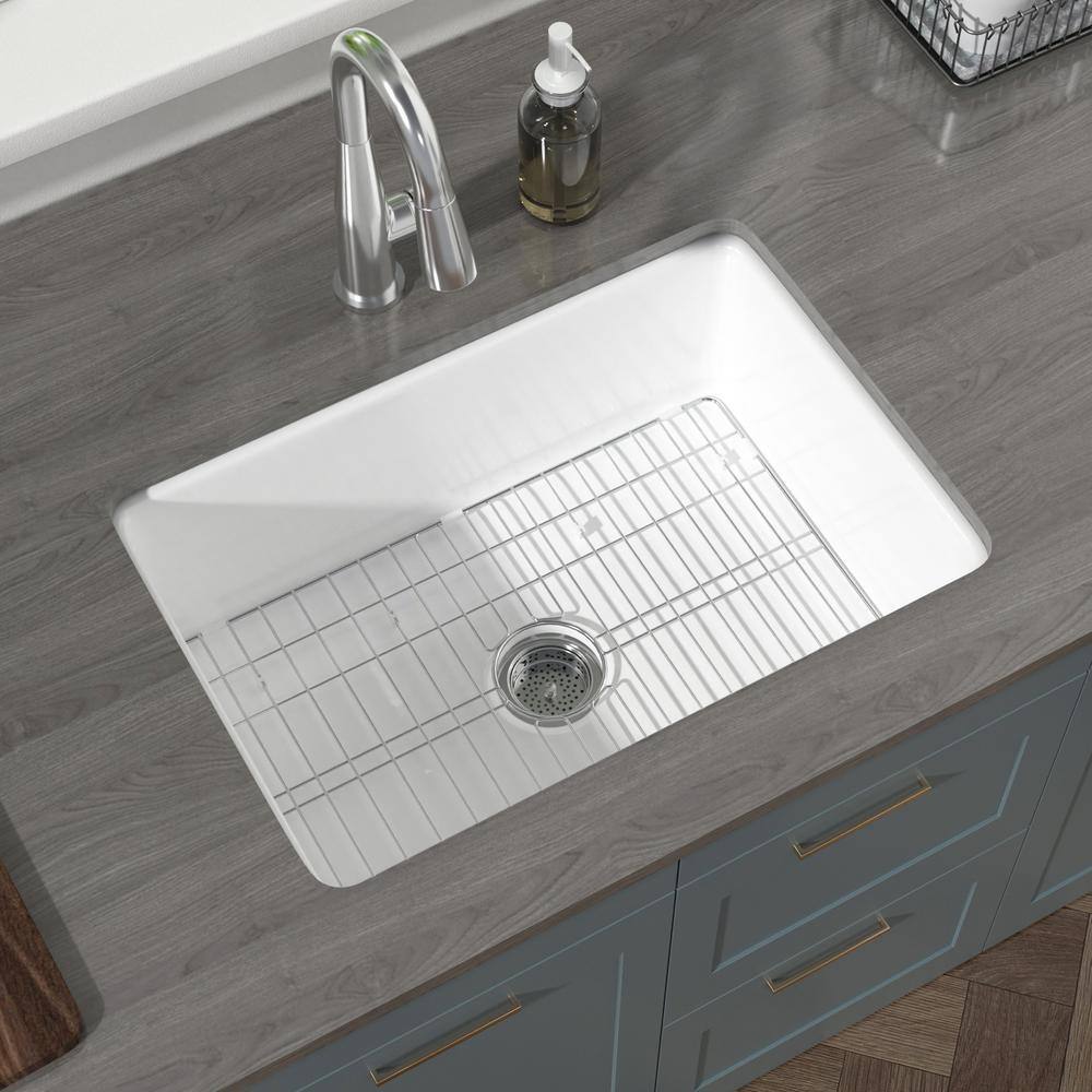 HOMLYLINK White Fireclay Kitchen Sink 27 in. Dropin/Undermount Dual