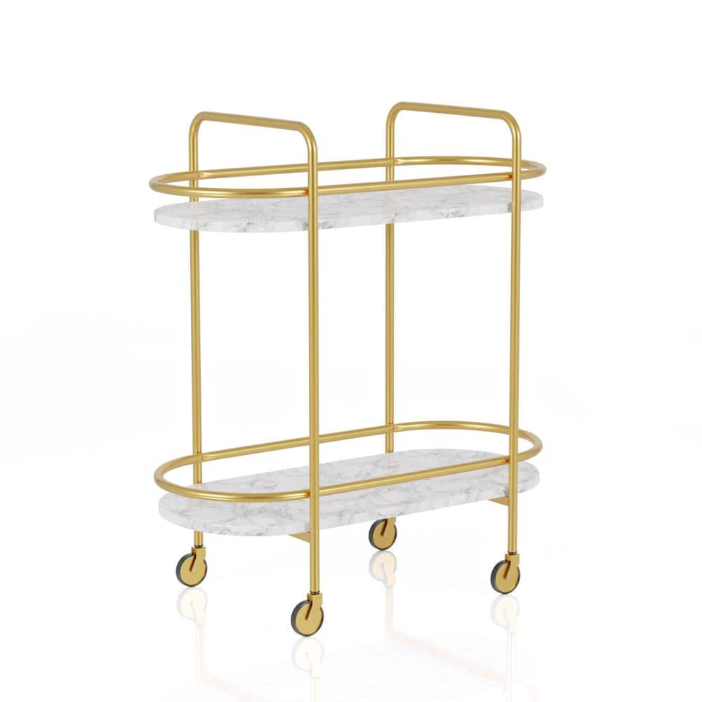 Furniture Of America Ashney 2-shelf Gold Coating And White Serving Cart 