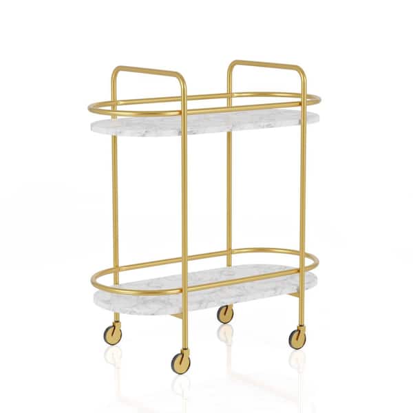Furniture of America Ashney 2-Shelf Gold Coating and White Serving Cart