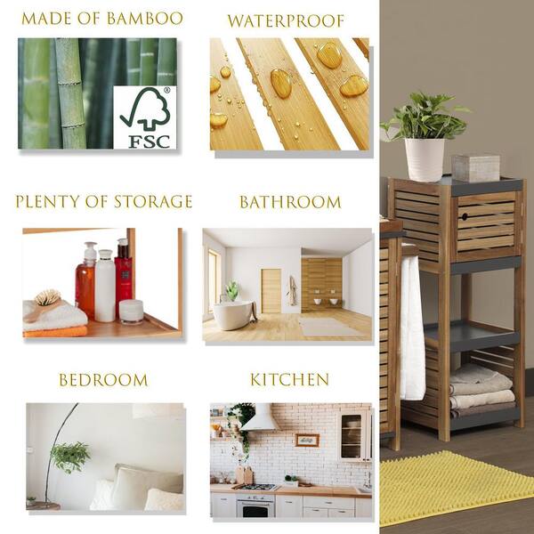 kleankin Bamboo Under Sink Cabinet with 2 Slatted Doors, Freestanding Bathroom Sink Cabinet Space Saver Bathroom Organizer, Natural