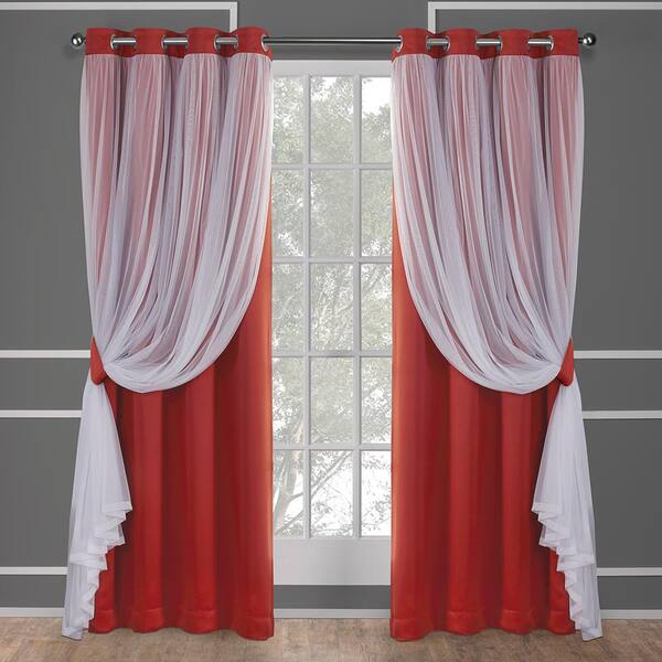 EXCLUSIVE HOME Spicy Orange Solid Grommet Sheer Curtain - 52 in. W x 96 in. L (Set of 2)