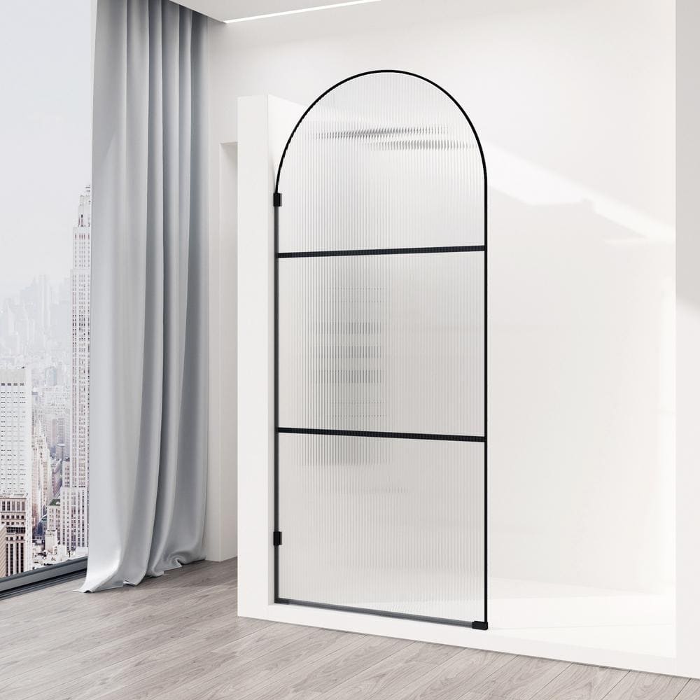 Arden Matte Black 34" x 78" Framed Shower Screen with Fluted Glass