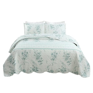 C78 3-Pieces Green Quilt Set Polyester Lightweight Bedspread Queen Quilt Set