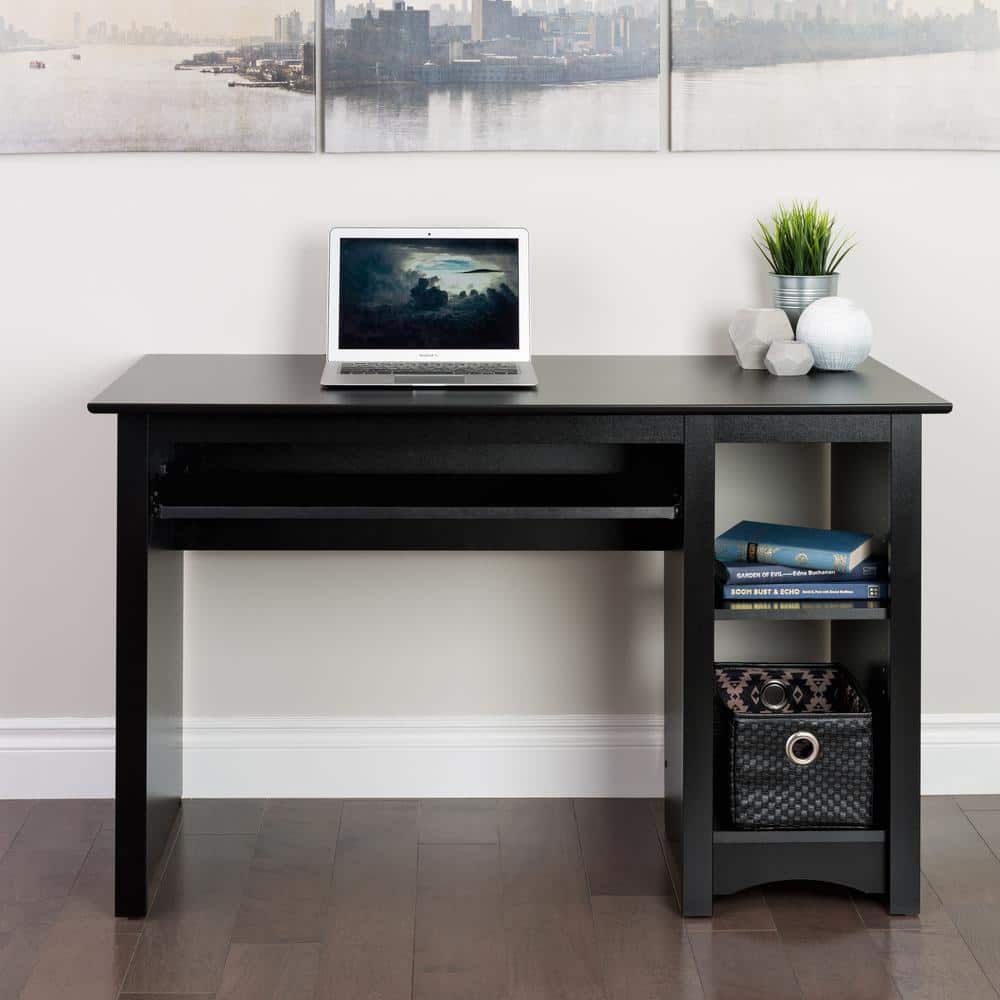 Sleek Black Wall-Mounted Computer Desk with Drawer and Keyboard Tray