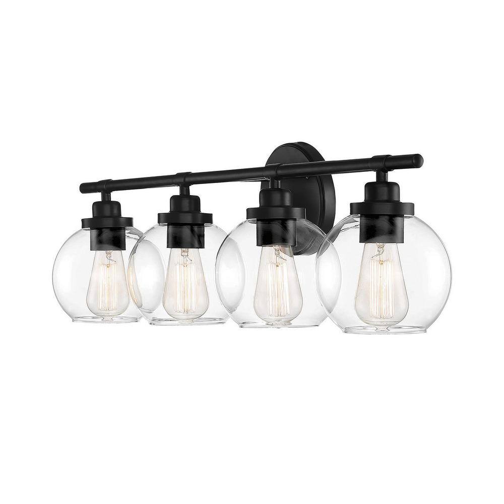 Matte Black 4-Light Bathroom Vanity Fixture with Frosted Glass Shades