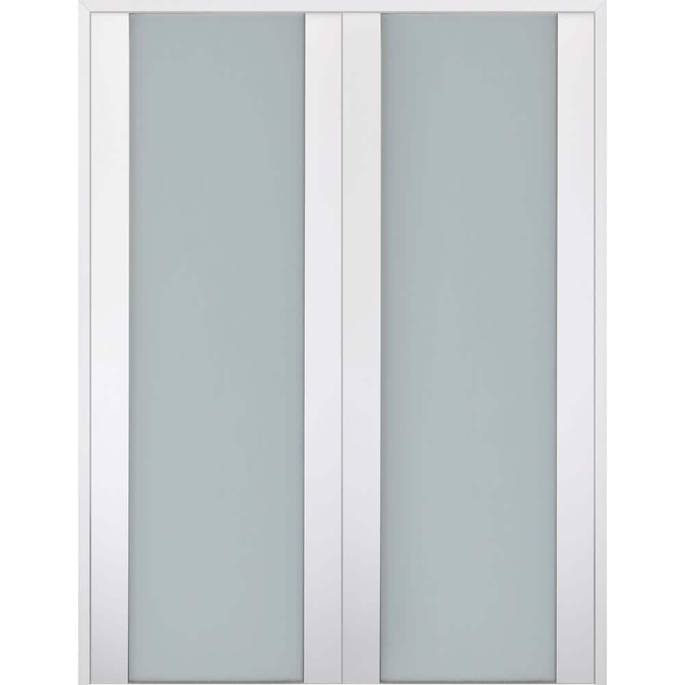 "Smart Pro 56"" x 96"" Both Active 1-Lite Frosted Glass Polar White Finished Wood Composite Double Prehung French Door" price history on PriceWatchPro