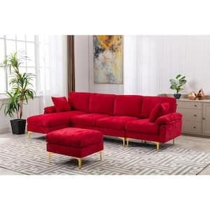 114 in. Slope Arm 2-Piece Polyester L-Shaped Sectional Sofa in Red with Chaise