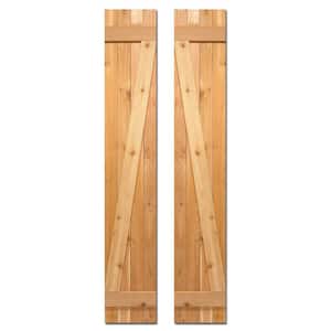 12 in. x 60 in. Board-N-Batten Baton Z Shutters Pair Natural Cedar