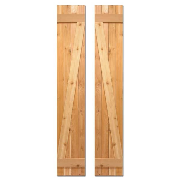 Design Craft MIllworks 12 in. x 60 in. Board-N-Batten Baton Z Shutters Pair Natural Cedar