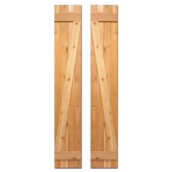 Design Craft MIllworks 12 in. x 75 in. Board-N-Batten Baton Z Shutters Pair Natural Cedar