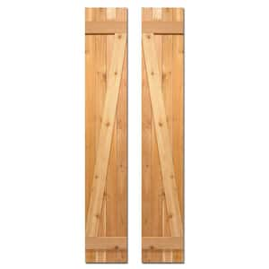 12 in. x 55 in. Board-N-Batten Baton Z Shutters Pair Natural Cedar