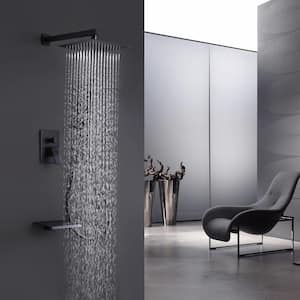 Double Handle 1-Spray Pattern with 1.8 GPM 10 in. Wall Mount Dual Shower Heads with Tub Faucet in Matte Black