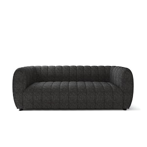 Laura 82.5 in Round Arm Boucle Polyester Fabric Glam Rectangle Pocket Coil Cushion Sofa in Black