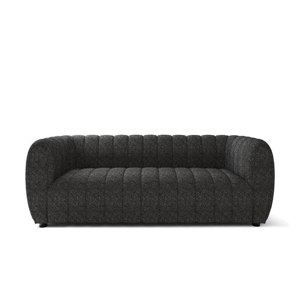 Furniture of America Laura 82.5 in Round Arm Boucle Polyester Fabric Glam Rectangle Pocket Coil Cushion Sofa in Black