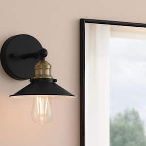 Glenhurst 1-Light Black and Brass Indoor Wall Sconce with Metal Shade, Industrial Farmhouse Wall Light