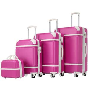 4-Piece Pink Expandable ABS Hardshell Spinner 20 in. 24 in. 28 in. Luggage Set with 3-Digit TSA Lock, Cosmetic Case