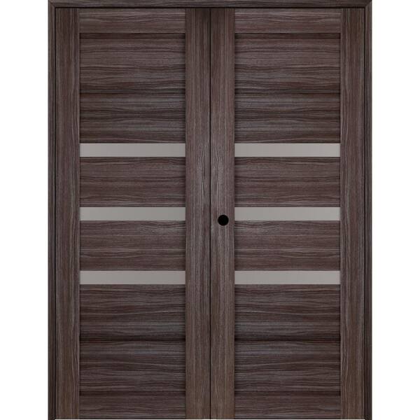 Belldinni Rita 36 in. x 80 in. Right Hand Active 3-Lite Frosted Glass Gray Oak Finished Wood Composite Double Prehung French Door