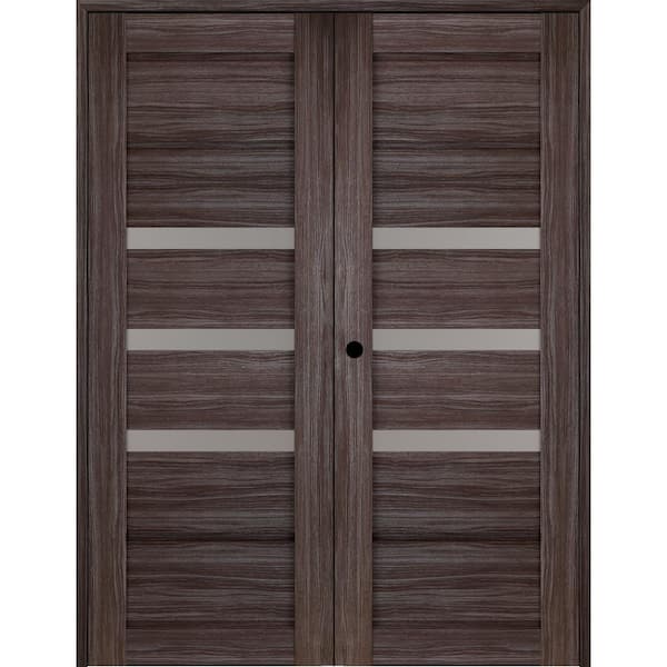 Belldinni Rita 72 in. x 80 in. RightHand Active 3-Lite Frosted Glass Gray Oak Finished Wood Composite Double Prehung French Door