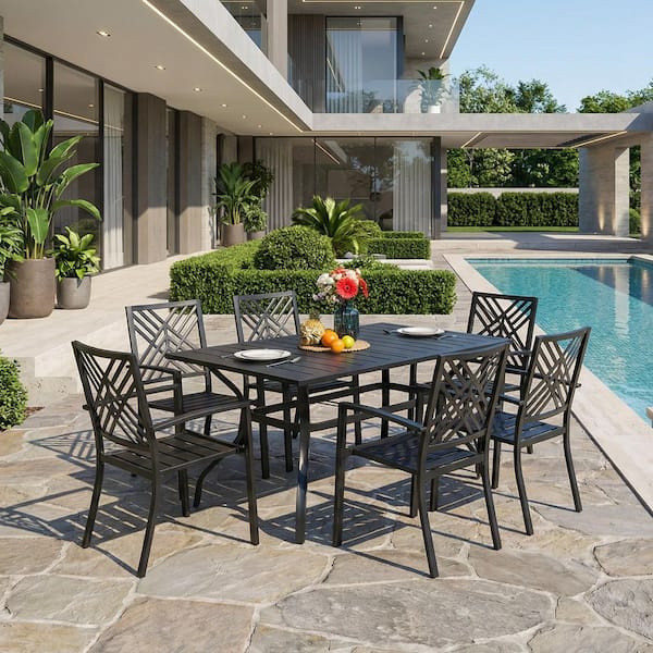 largo 7 piece outdoor patio dining set with umbrella ALAULM 7-Piece Generous seat size for outdoor living Home Styles Largo 7-Piece Outdoor