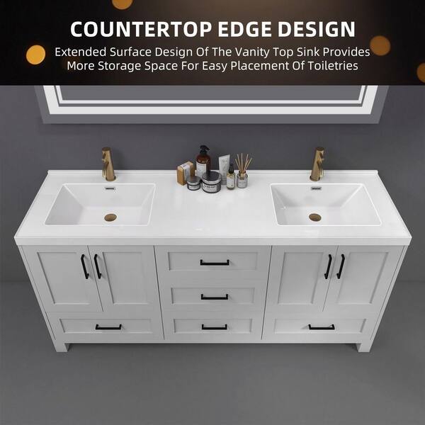 Zeafive Tco 72 in. Wx 22 in. D Solid Surface White
