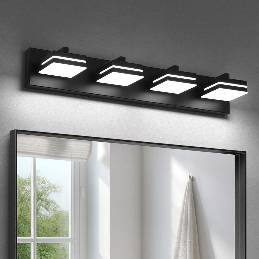 JUSHENG 26.77in. 4-Light Black LED Bathroom Vanity Light with