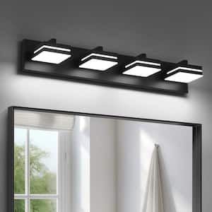 26.77in. 4-Light Black LED Bathroom Vanity Light with Dimmable 5500K Light