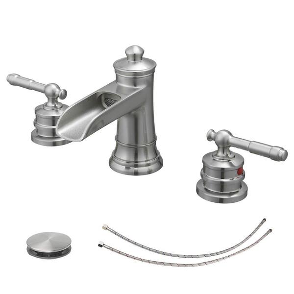 8 in. Widespread Double Handle Bathroom Faucet with Pop Up Drain in Brushed Nickel