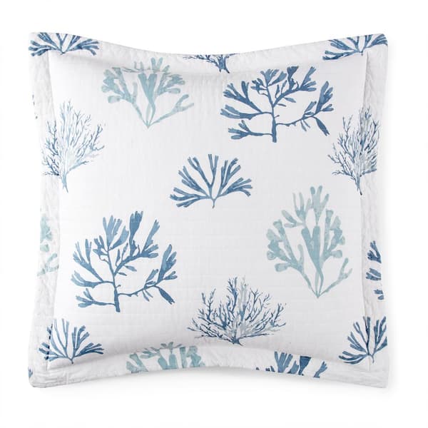 LEVTEX HOME Truro White and Blue Coral Cotton 26 in. x 26 in. Euro Sham