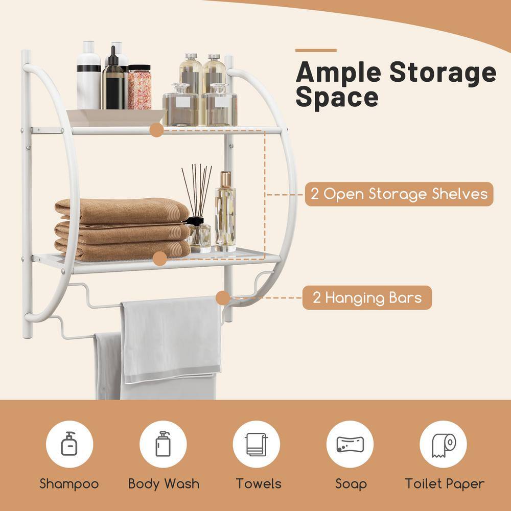 White Metal Wall Mounted 2-Tier Bathroom Towel Rack