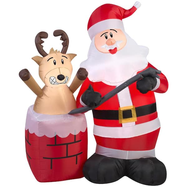 Gemmy 4 ft. Inflatable Santa Claus with Reindeer Stuck in Chimney Scene