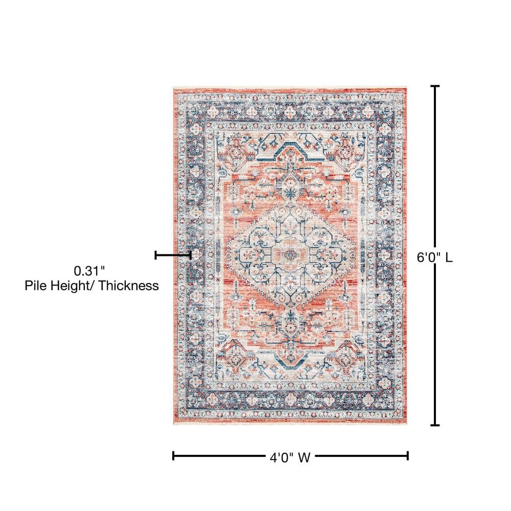 Reversible Orange Medallion 4' x 6' Synthetic Area Rug