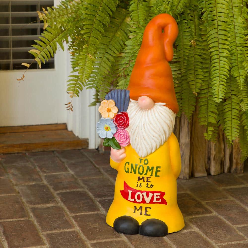 24" Multicolor Polyresin Garden Gnome with Flowers
