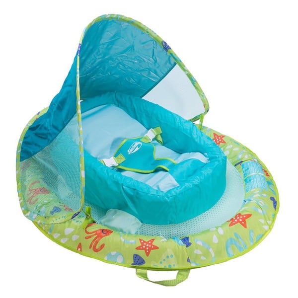 SwimWays Green Nylon Oval Infant Spring Float Inflatable Swimming Pool Float with Canopy