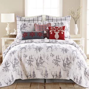 Villa Lugano Sleigh Bells Grey Woodland/Plaid Cotton Front/Microfiber Back Full/Queen Quilt