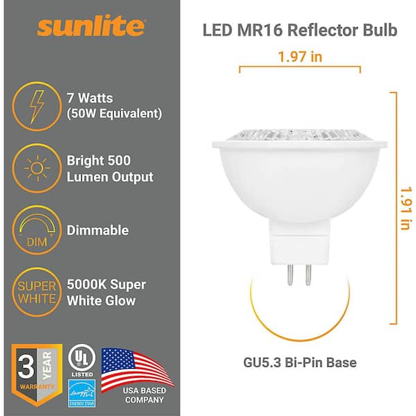 LUXRITE 50-Watt Equivalent MR16 Dimmable LED Light Bulb Enclosed Fixture  Rated 5000K Bright White (6-Pack) LR21407-6PK - The Home Depot
