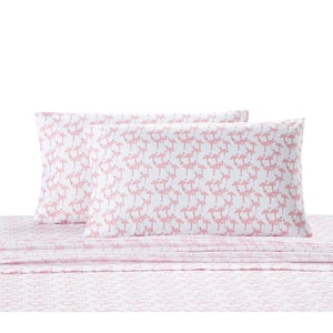 Flamingo 4-Piece White Microfiber Queen Sheet Set