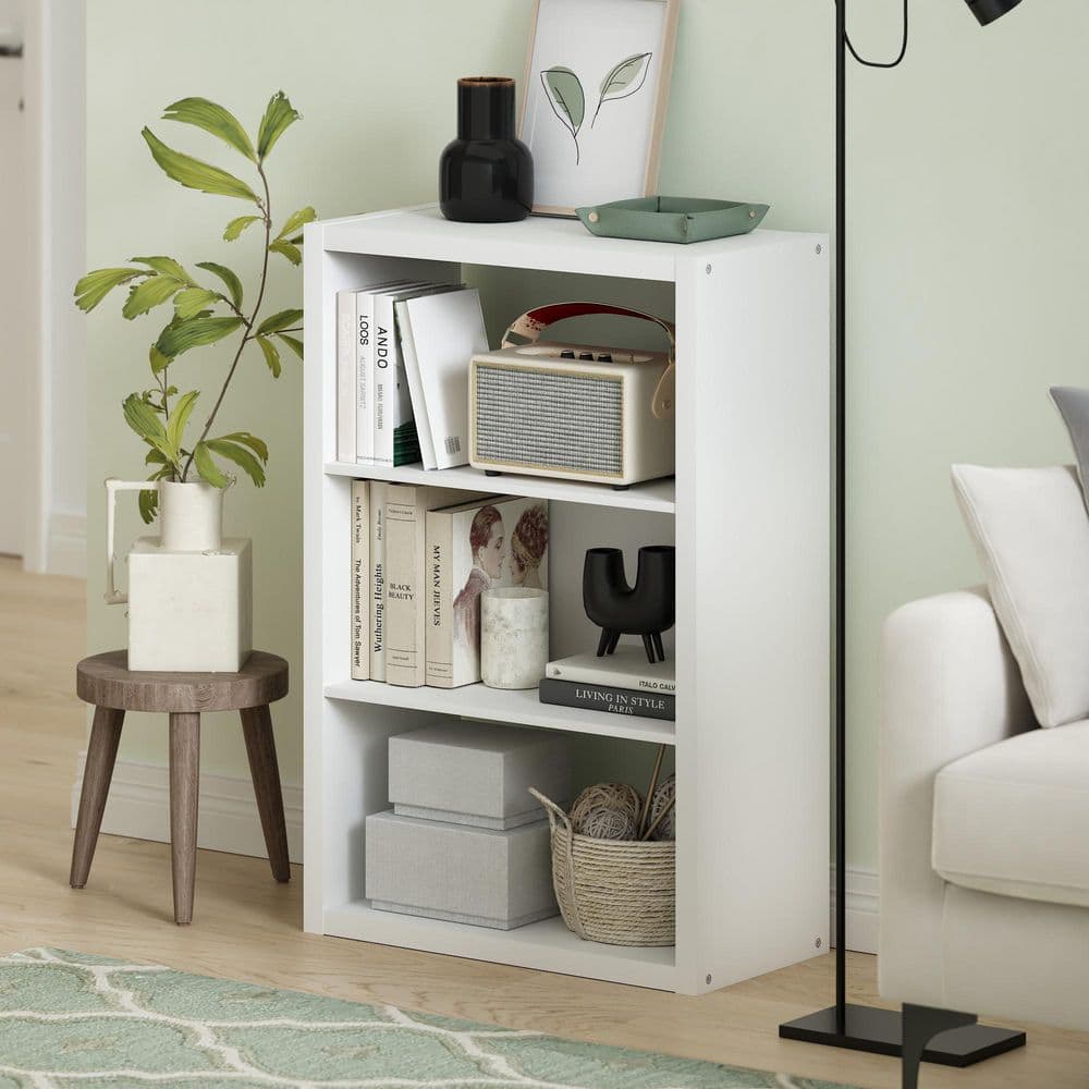 Furinno Viola 35.91 in. Tall White Wood 3-Shelf Open Shelf