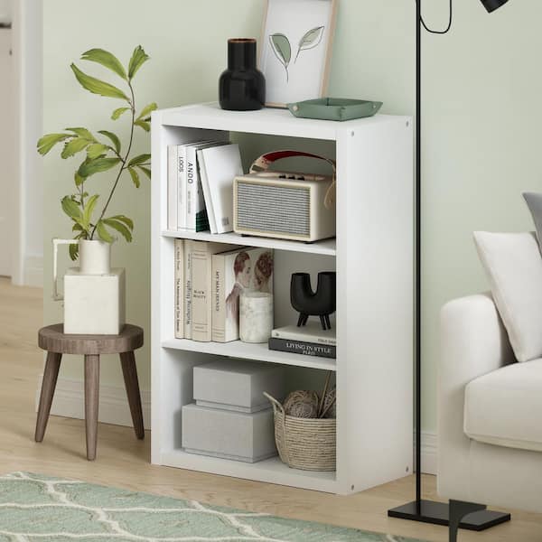 Furinno Viola 35.91 in. Tall White Wood 3-Shelf Open Shelf Bookcase