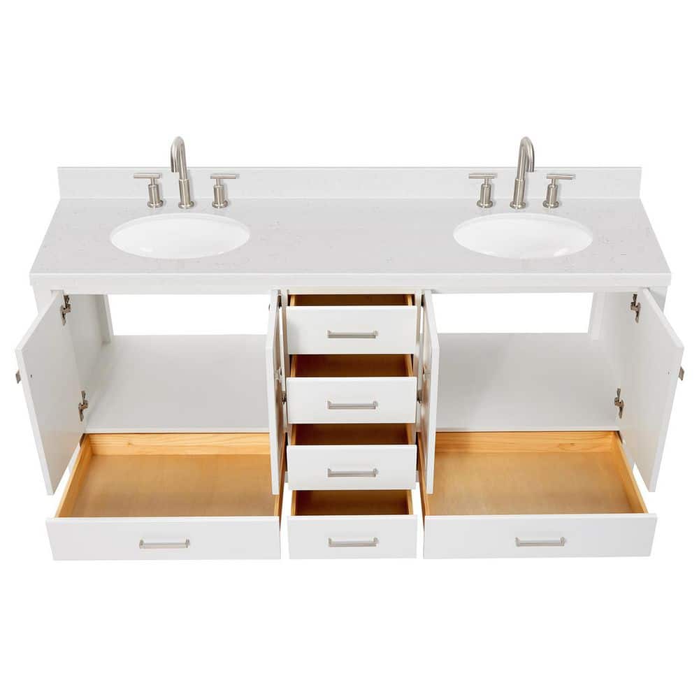 Cambridge 72" White Wood Double Sink Vanity with Quartz Top