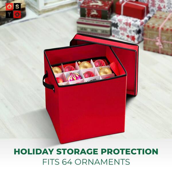 OSTO 6 in. Black 600D Polyester Holiday Ornament Storage Box with