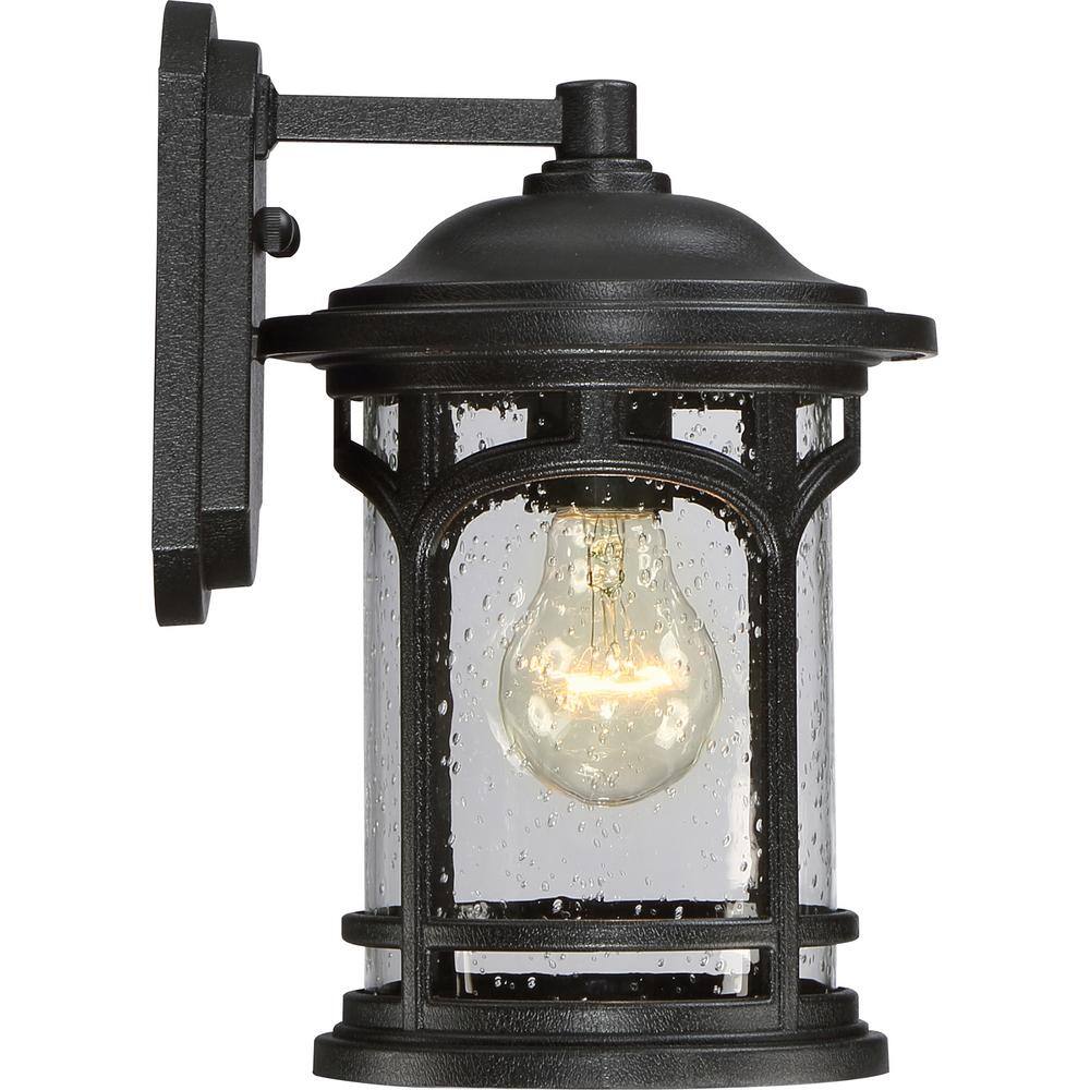 Mystic Black and Bronze Outdoor Wall Lantern with Seedy Glass