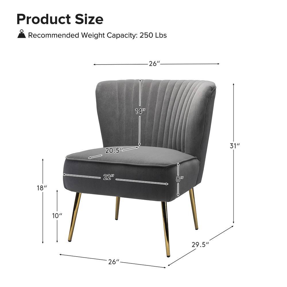Gray Velvet Slipper Accent Chair with Gold Legs