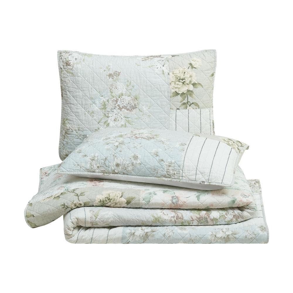 Claire Full/Queen White Cotton Patchwork Quilt Set