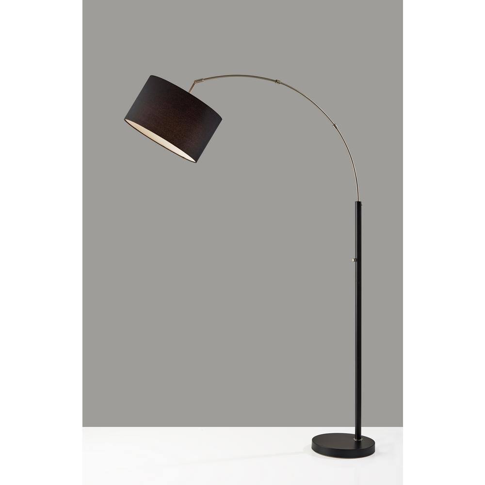 Modern Black Adjustable Arc Floor Lamp with Recycled Fabric Shade