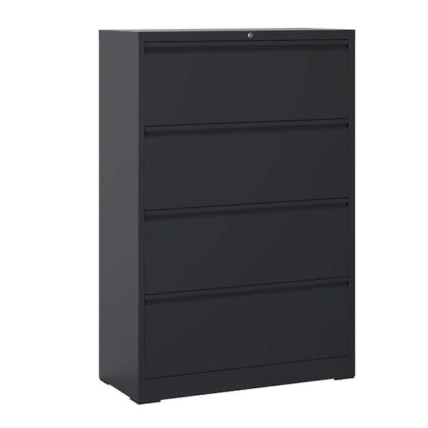 4-Drawer Black Metal 35.4 in. W Lateral File Cabinet with Locking System durable construction