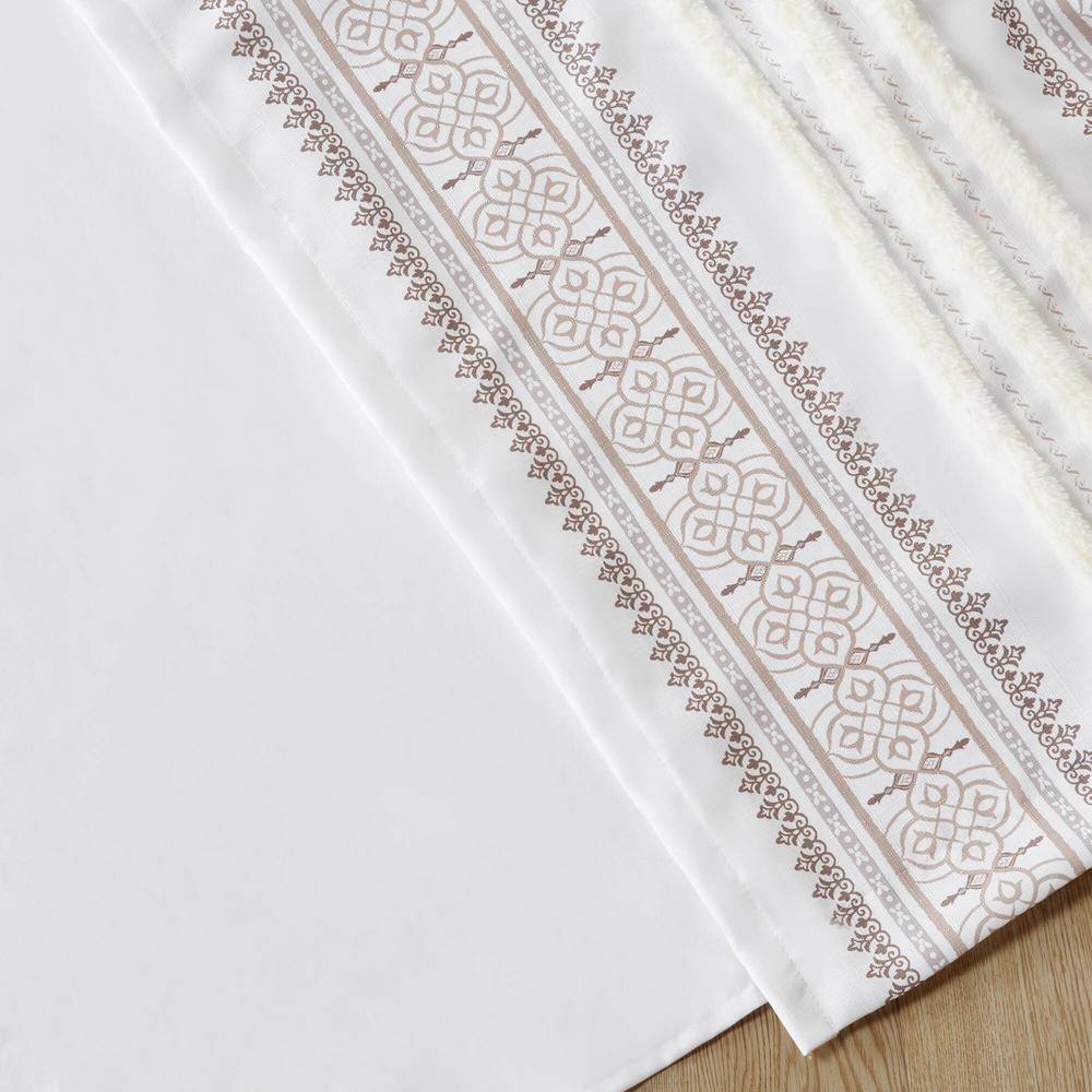 Extra Long White Velvet Geometric Stripe Drape Panel