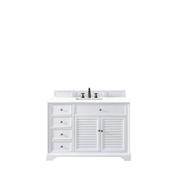 James Martin Vanities Savannah 48.0 in. W x 23.5 in. D x 34.3 in. H Single Bath Vanity in Bright White with White Zeus Quartz Top