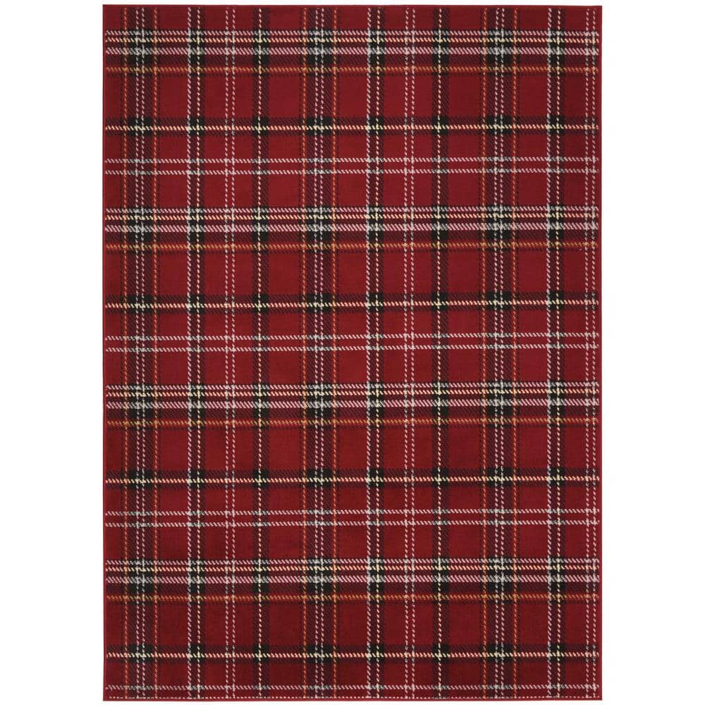 Red Plaid 5' x 7' Synthetic Area Rug