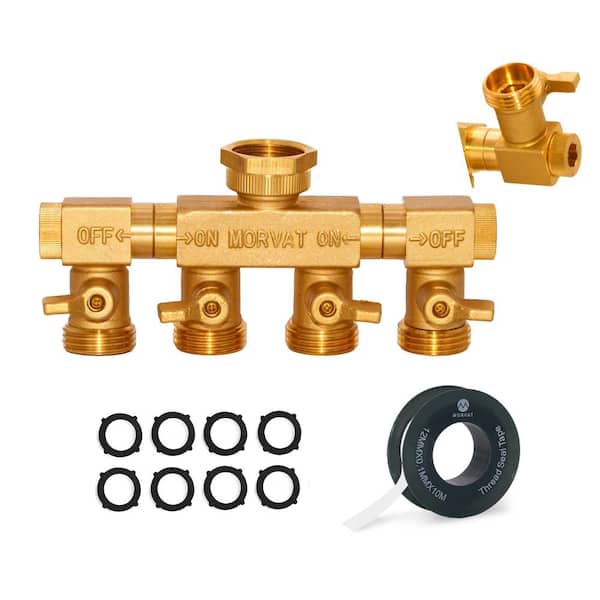 Morvat Heavy-Duty Brass Garden 4-Way Hose Splitter Connector with Rotatable Arms